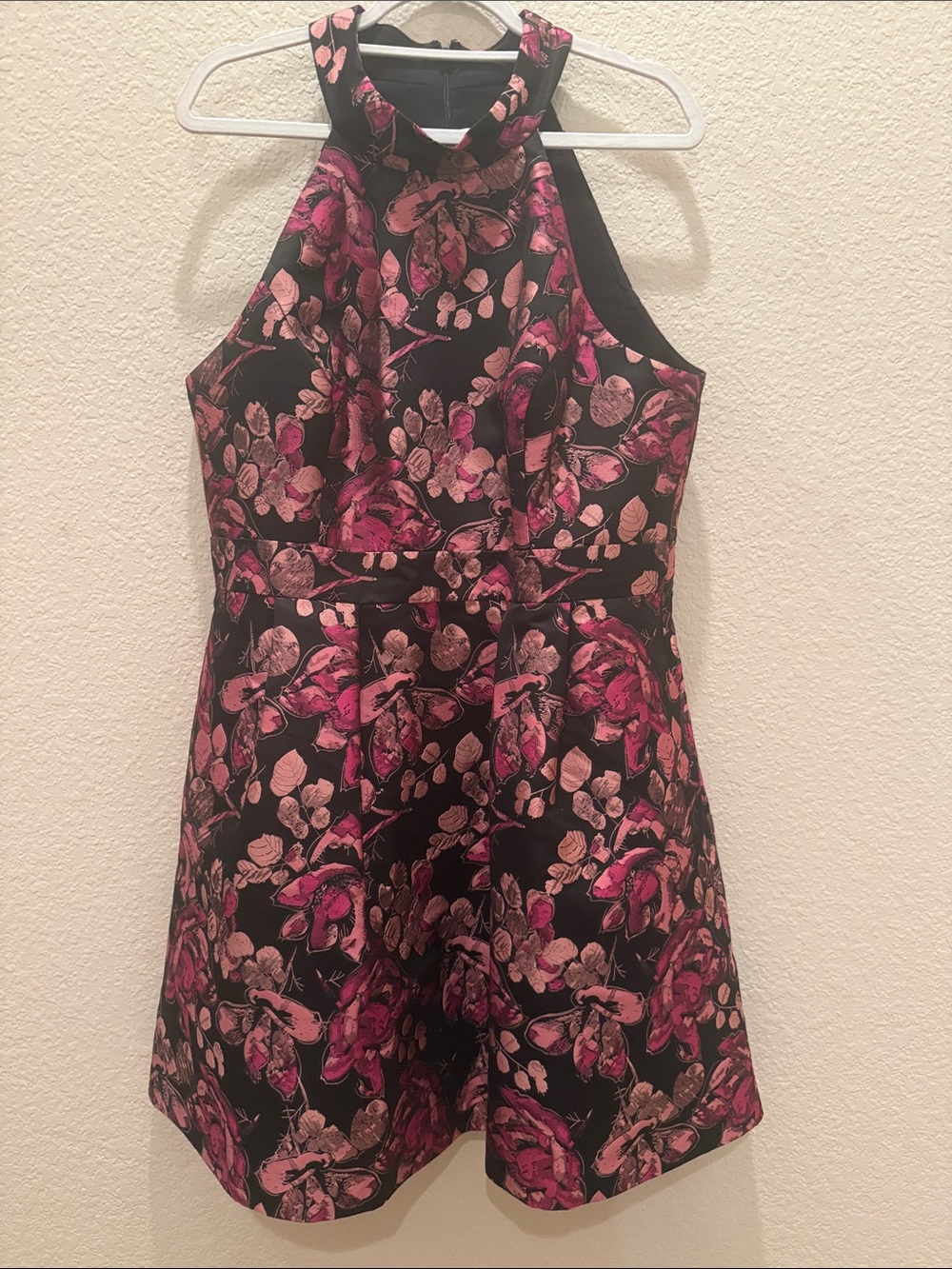 Eliza J Black Halter Dress with Pink Floral Print